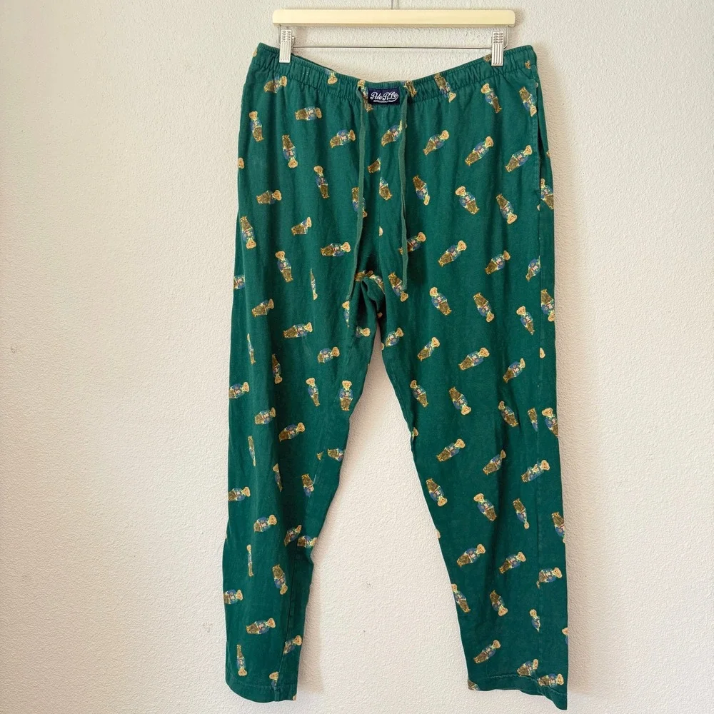 Polo Ralph Lauren Mens Green Polo Bear Print Pajama Sleep Pants Size Large